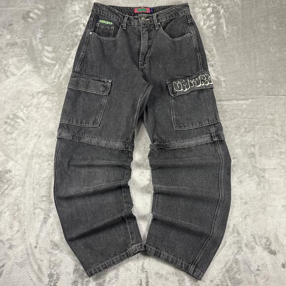 Empyre Pants - Empyre Y2K Charcoal Tori Grey 2in1 Zip Off Cargo Denim Jeans Size 8